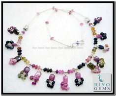 Tourmaline Silver Necklace Gemstone Watermelon Tri Color pink Tourmaline Silver Jewelry by Riyo Gems http://www.riyogems.com Beads Necklace, Beads Jewelry, Necklace Jewelry