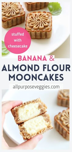 banana and almond flour mooncakes on a white plate with the title above it