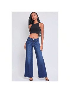 These Women's Low Rise Wide Leg Jeans will have you feeling too hot to handle! This jean is made with midweight stretchy denim and a low-waisted rise for your ultimate comfort, while the wide leg shape creates a flattering silhouette that elongates your legs. Constructed with a classic five-pocket construction and a front zip fly with single button closure. Style with a fitted crop and tennis shoes for a trendy street look, or swap your sneakers for heels to sass things up! 

Product Details: 
- Fitted Wide-leg Denim Jeans, Stretch Wide Leg Dark Wash Jeans, Dark Wash Stretch Wide Leg Cropped Jeans, Dark Wash Stretch Wide Leg Flare Jeans, Stretch Wide Leg Flare Jeans In Denim Blue, Wide Leg Stretch Flare Jeans In Denim Blue, Denim Blue Stretch Wide Leg Flare Jeans, Dark Wash Stretch Wide Leg Jeans, Stretch Wide Leg Flare Jeans