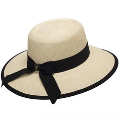 Natural Elegant Hats With Upf 50+ And Short Brim, Elegant Boater Hat With Upf 50+ And Short Brim, Elegant Short Brim Boater Hat With Upf 50+, Elegant Sun Hat With Upf 50+ And Curved Brim, Elegant Flat Brim Boater Hat For Travel, Classic Spring Hat With Bow, Elegant Boater Hat With Visor For Vacation, Chic Curved Brim Top Hat For Beach, Elegant Visor Boater Hat For Vacation