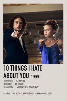 an advertisement for the movie 10 things i hate about you, 1989 with two people