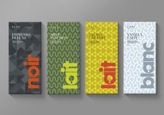 three different types of chocolate bar wrappers on a gray background with the word hot