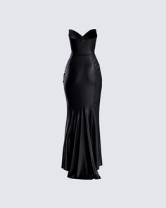 Suri Black Satin Strapless Gown – FINESSE Black Off Shoulder Top, Charmeuse Fabric, Rhinestone Top, Black Off Shoulder, Sequin Mini Skirts, Strapless Gown, Satin Gown, Mini Sweater Dress, Sequin Mini