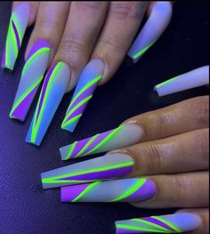 Neon Green Nail Ideas, Neon Purple Nails, Bass Canyon, Rave Nails, Fluorescent Nails, Shape Nails, Purple Nail Designs, Nail Candy