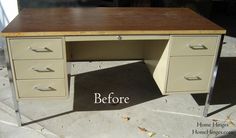 an old desk has been refinished with new paint and some wood on it