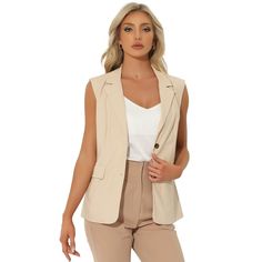 This sleeveless blazer in a solid color features button-up design, flap pockets and a notch lapel collar. Suitable for spring/fall and many occasions, such as interviewing, working, career, office, formal, business, church, daily wear. Pair this casual blazer with skinny jeans, skirts, leggings, pants, sandals, heels, boots and necklace for a chic and decent look.