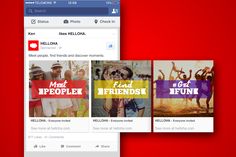 the facebook page for friends is displayed on a red background with three different images in it