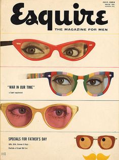 the cover of esqquite magazine features different colored glasses and mustaches on it