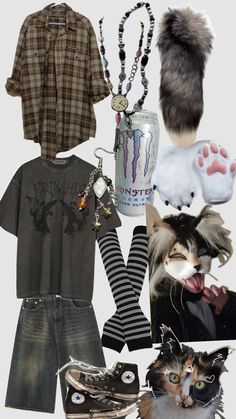 Grunge Therian Outfits, Catcore Outfits, Coyote Therian Outfit, Calico Cat Therian Mask, Therian Fashion, Therian Accessories