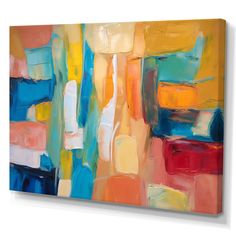 an abstract painting with many colors and shapes on the canvas, it is easy to put together