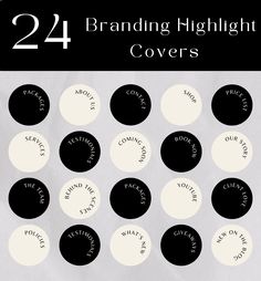 black and white circles with the words branding highlight covers written on them in different font styles