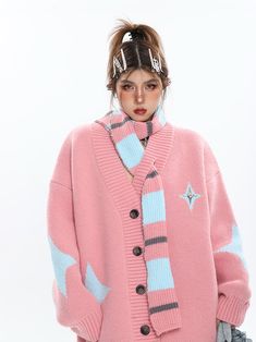 Size(cm) Length Shoulder Bust Sleeve S 72 62 132 49 M 73 63 136 50 L 74 64 140 51 Size: S M L fabric: other Collar: V neck Color classification: Pink Launch year/season: Winter 2022 Sleeve Length: Long Sleeve shirt length: Medium Cotton Sweater With Button Closure For Winter, Winter Cotton Sweater With Button Closure, Oversized Winter Sweater With Button Closure, Oversized Pink Knitted Outerwear, Pink Cotton Knitted Outerwear, Cotton Winter Sweater With Buttons, Winter Cotton Sweater With Buttons, Cotton Sweater With Buttons For Winter, Pink Cotton Sweater With Buttons