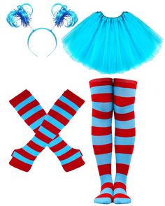 PRICES MAY VARY. [Blue Tutu Costume Accessories]:Includes a blue tutu, a plush headband, striped cuffs and striped knee-high socks. Playful and lovely, various accessories! Ideal for people who like cosplay. [Quality Material]:Headband made of quality fabric, hemline made of triple tulle and fabric. All materials are reliable and safe, will not scratch or irritate the skin, is not easy to fade and damage, and can even be worn until next year after storage. [Classic Theme Design]:Tutu costume acc Blue Tutu Skirt, Halloween 80s, Skirt Accessories, Patriotic Accessories, Tutu Skirt Women, Pom Pom Headband, Striped Gloves, Striped Knee High Socks, Blue Costume