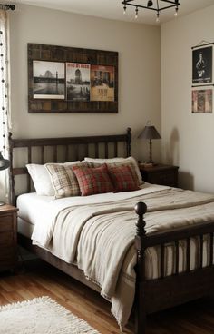 a bed sitting in a bedroom next to a window