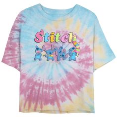 Say aloha to a cute new look with this Disney's Lilo & Stitch Juniors' Wacky Moods Stitch Cropped Tie Dye Graphic Tee. © Disney FEATURES Short sleeves CrewneckFABRIC & CARE Cotton Machine wash Imported Size: Medium. Color: Blue Pink Light Yellow. Gender: female. Age Group: kids. Tie Dye Graphic Tee, Lilo Stitch, Disney Lilo, Pink Light, Lilo And Stitch, Light Yellow, Fabric Care, Gender Female, New Look