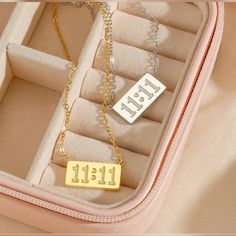 Silver and gold rectangular necklace with 11:11 engraving 1111 Angel Number, Angel Number Necklace, Wish Necklace, Number Jewelry, Number Necklace, Square Pendant, Angel Number, Valentines Jewelry, Gold Plated Bracelets