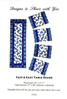 an advertisement for the fast and easy table decor pattern, which is printed on white paper