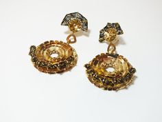 Gold and Black flower post earringsunique by ReutGuyJewelrydesign Black Flower