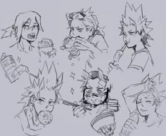 sketches of various characters from the video game naruta