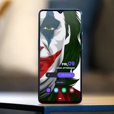 an image of a cell phone with the joker theme on it's display screen