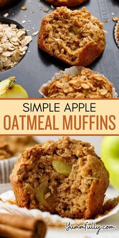 apple oatmeal muffins with apples in the background