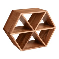 three wooden cubes are stacked on top of each other in the shape of a hexagonal object