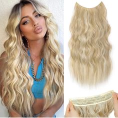 The Price Is Firm. Brand New Invisible Wire Hair Extensions With 4 Secure Clips Transparent Headband Adjustable Size Long Wavy Hairpieces For Women. Human Hair Blend Heat Resistant Fiber. Can Be Straightened Or Curled And Washed. Color: Golden Blonde With Highlights. Golden Blonde With Highlights, Blonde Halo Hair, Blonde Halo, Hair Beach Waves, Hair Comb Clips, Beach Wave Hair, Hairpieces For Women, Vintage Hair Accessories, Halo Hair