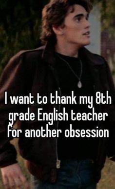 a man in black jacket and jeans with words on it that says i want to thank my 8th grade english teacher for another occasion