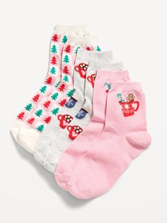 Novelty Quarter Crew Socks 3-Pack | Old Navy Preppy Presents, Socks For Christmas, Santa With Reindeer, Girly Christmas, Fun Socks, Pajamas Gift, Cute Preppy Outfits, Family Maternity, Family Pajamas