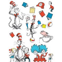 dr seuss and the cat in the hat stickers are shown on a white background