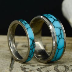 "Specifications (Men's Ring): - 2mm Metal - 4mm Full Turquoise - 2mm Metal The total width of this ring is 8mm, Comfort Fit Specifications (Women's Ring): - .5mm Metal - 2mm Full Turquoise - .5mm Metal The total width of this ring is 3mm, Comfort Fit - INCLUDE RING SIZES IN NOTE TO SELLER Want to buy just ONE ring? Here's the link to buy: Individual Men's Ring: https://www.etsy.com/listing/949683380/mens-ring-titanium-with-turquoise-stone Individual Women's Ring: https://www.etsy.com/listing/506 Rings Stone, Opal Solitaire Ring, Titanium Rings For Men, 3 Stone Engagement Rings, Accessory Jewelry, Banquet Party, Jewelry Wedding Rings, Custom Ring Designs, Mens Ring