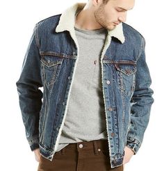 Levi's  Premium Men's Denim Sherpa Lined Trucker Jacket Soft sherpa lining keeps you warm and comfortable. Welted hand pockets, flap chest pockets Button cuffs and adjustable tabs at waist Levi Jean Jacket, Sherpa Lined Denim Jacket, Sherpa Lined Jacket, Mens Sherpa, Lined Denim Jacket, Levis Women, Trucker Jacket, Sherpa Lined, Casual Summer Outfits