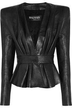 Balmain black leather peplum jacket Balmain Leather Jacket, Peplum Leather Jacket, Balmain Jacket, Leather Peplum, Peplum Jacket, Real Leather Jacket, Black Leather Jacket, Mode Style, Mode Outfits