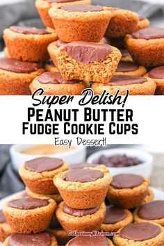 peanut butter fudge cookie cups stacked on top of each other