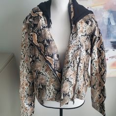 Vigoss Size Large Moto Jacket. Snake Print. New With Tags. Long Sleeve Snake Print Winter Outerwear, Fall Leather Jacket With Snake Print, Fall Leather Jacket With Snake Print And Long Sleeves, Fall Snake Print Leather Jacket, Fall Snake Print Long Sleeve Outerwear, Fall Long Sleeve Snake Print Outerwear, Cropped Biker Jacket, Acid Wash Denim Jacket, Pleather Jacket