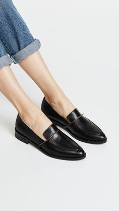 Freda Salvador The Light Loafers | SHOPBOP Leather Loafers With Contrasting Heel Counter, Leather Loafers With Contrasting Low Heel, Chic Loafers With Low Heel In Calf Leather, Chic Loafers With Contrasting Heel Counter, Chic Leather Shoes With Contrasting Heel Counter For Work, Chic Leather Shoes With Contrasting Heel For Work, Classic Pointed Toe Loafers With Metal Feet, Chic Fall Calf Leather Loafers, Chic Pointed Toe Calf Leather Loafers