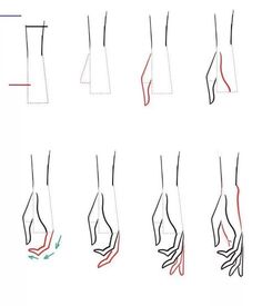 an image of different hands and feet on a white background with red lines in the middle