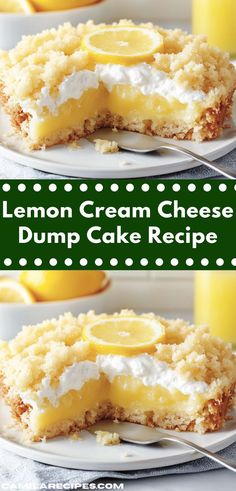 lemon cream cheese dump cake recipe on a white plate