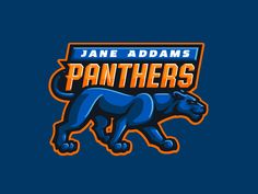 the logo for jane adams's football team, featuring a blue panther with an orange outline