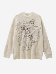 Angel Graphic, Apricot Sweater, Aesthetic Sweaters, Couples Sweaters, Aelfric Eden, Streetwear Mode, Y2k Sweater, Trendy Streetwear, Graphic Sweaters