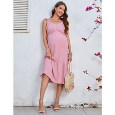 The maternity dress features ruffle sleeve, sweetheart neckline, sleeveless, pleated, tiered, solid color, loose, high waist, a-line, flowy, making the womens maternity summer dress elegant and flattering. Maternity Sleeveless Nursing-friendly Dress, Nursing-friendly Sleeveless Maternity Dresses, Maternity Dresses With Ruffles, Casual Summer Maternity Dress With Ruched Details, Pink Ruffled Maternity Dress, Summer Tiered Maternity Dress, Sleeveless Pink Maternity Dress For Spring, Pink Sleeveless Maternity Dress For Spring, Summer Sleeveless Nursing-friendly Dress