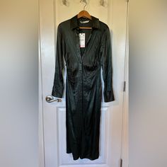 Nwt Zara Dark Green Satin Button Down Dress Size Xs Super Cute! Satin Button Down Dress, Down Dress, Button Down Dress, Green Satin, Xs Dresses, Zara Dresses, Dresses Xs, Dark Green, Button Downs