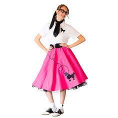 PRICES MAY VARY. Our 7-Piece 50’s Vintage Costume Set: Comes with a women’s poodle skirt, a chiffon scarf, a polo shirt with a poodle applique, a crinoline petticoat, an elastic cinch belt, a set of white socks with our poodle applique on the cuffs, and cateye glasses Perfect For Sock Hops & Decade Dances: Whether you’re going to a sock hop, decades dance, or 50s-themed party, you’ll fit right in with this vintage-inspired costume. Get ready to twist and shout and rock ‘n’ roll in your complete 1950s Poodle Skirt Fashion, Poddle Skirt, Decades Dance, 1950s Poodle Skirt, Choose Outfit, Poodle Skirt Costume, Poodle Skirt Outfit, 1950s Costume, Skirt Costume