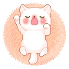 a pixel art cat with its eyes closed and one paw raised up in the air