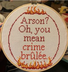 a cross - stitch pattern with the words, one joy to man came home on fire