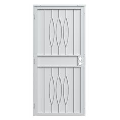 two white doors with decorative designs on them