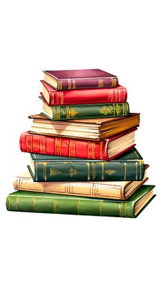 a stack of books sitting on top of each other in front of a white background