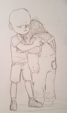 a drawing of two people hugging each other