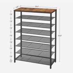 an image of a bookcase with shelves on each side and measurements for each shelf