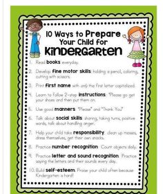 a poster with the words 10 ways to prepare your child for kindergarten